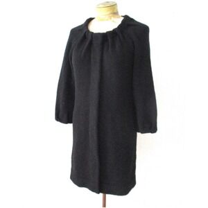 Vince Wool Alpaca Cashmere Black Snap Front Cardigan Sweater Coat S Pleated Neck